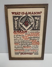 Vintage/Antique Masonic Free Masons “What is a Mason”? Framed Verse Cool picture