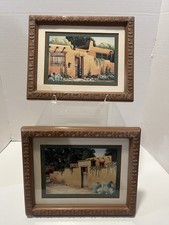 Vintage 1992 K. Brueggemann Southwestern Print Stucco Adobe House Matted Framed picture