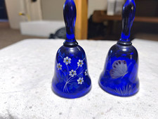 Pair of Fenton Cobalt Blue Hand-Painted Glass Bells picture