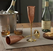 StonKraft Engraved Brass Goblets Champagne Glasses Flutes Coupes Wine Glass Set picture