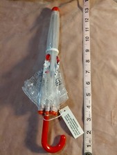 Vintage 1960s Snoopy Peanuts Clear Child Umbrella NOS w/ Tag Red Handle picture