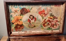 VINTAGE ''RICE'S POPULAR FLOWER SEEDS'' COUNTER TOP ADVERTISING DISPLAY BOX picture