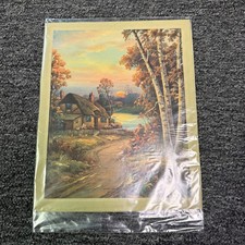1933 Cabin In Woods Nature Painting NEW Package Wall Hanging 11’X9’ Antique picture