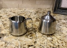 Vintage ONEIDA 18/8 Stainless Steel MCM Creamer & Sugar Bowl Set - JAPAN picture