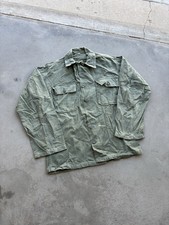 Vintage 60s US Army OG107 Utility Shirt Military Jacket Distressed Fatigue Green picture