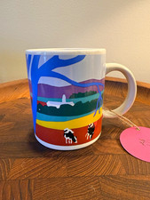 Woody Jackson Multicolor Painted Ceramic Mug Farm Landscape Cow Pictorial  picture