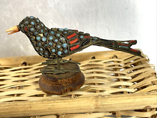 Vintage Miniature Brass Filigree Bird Tibet Coral Turquoise Jeweled Figurine picture