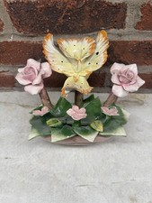 Capodimonte Made in Italy Porcelain Floral Arrangement Pink Roses Yellow Flower picture