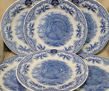 SET/6 ROYAL STAFFORD HARVEST HOMELAND BLUE THANKSGIVING TURKEY DINNER PLATES New picture