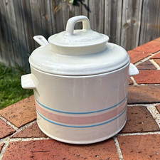 Nelson McCoy Pottery Stonecraft Soup Tureen w/ Lid & Ladle, White Pink Blue picture