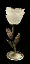 Pewter Flower White Frosted Glass Candle Holder 8