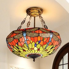 20 In Colored Glass Chandelier, Green Dragonfly Lampshade, Living Room Light,New picture