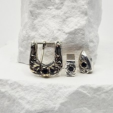 Vogt sterling silver/14k solid gold blue sapphire hat band/watch band buckle set picture