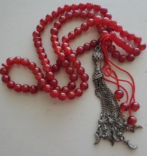 Vintage Islamic Prayer Bead Tasbih Red Bead, Tassel restore as is picture