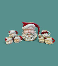 RARE Vintage 1950s Mid-Century Winking Christmas Santa Pitcher and 6 Mug Set picture