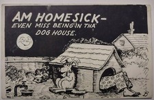 Am Homesick Miss being in Dog House Vintage Comic Postcard 1953 Humor picture