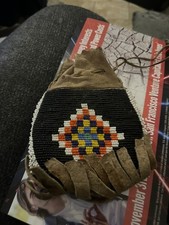 Antique Beaded Leather Watch Bag Pouch Hand Made Native American Art picture