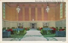 MAIN BUILDING AT NEW BURLINGTON RAILROAD STATION POSTCARD OMAHA NE NEBRASKA 1930 picture