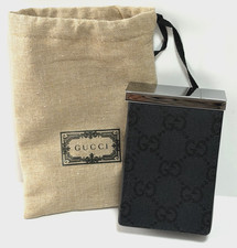 Vintage Gucci GG Monogram Canvas silver-Tone Cigarette Case black w/storage bag picture