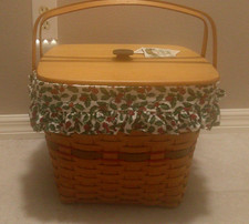 Longaberger 1995 Holiday Hostess Green Evergreen Basket #19615 Lid, Liner, Prot picture