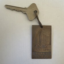 Vintage LaSalle Hotel Chicago Brass Key Chain Room 1723 picture