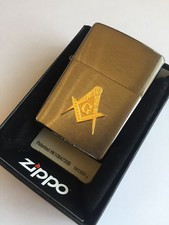Masonic Zippo Lighter Brushed CHROME Free Masons Master gift Gold plated USA picture