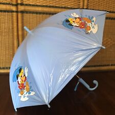 Vintage Mickey Mouse Folding Umbrella Blue Vinyl Made in Taiwan 24” picture