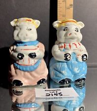 Vintage Anthropomorphic Ceramic Country Pig Salt and Pepper Shakers picture