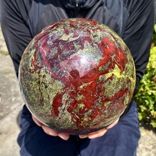 14.08LB Natural dragon blood stone quartz sphere crystal ball reiki healing picture