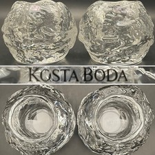 Kosta Boda by Ann Warff 2pc Snowball Votive Candleholders c1970s Sweden 3.5