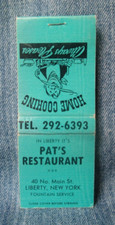 Pat's Restaurant Liberty New York Vintage Matchbook Cover M30 picture