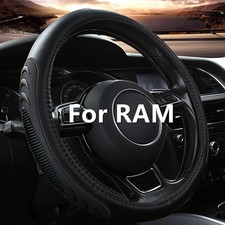 Leather Steering Wheel Cover for Dodge Ram 1500 2500 3500, 15.5-16 Inches Black picture