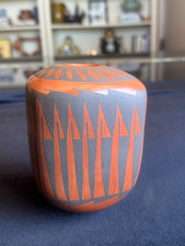 Armando Silveira Jr Mata Ortiz Pottery Squared Vase Orange Gray Signed  picture
