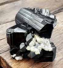 Brilliant Natural Glassy Black Tourmaline Crystal Matrix Raw Cluster Specimen picture