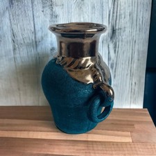 Unique Ceramic Vase Vintage Hand Painted Matte Green Glazed Gold Pottery Vase picture