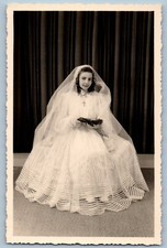 Pretty Girl Postcard RPPC Photo Wearing White Gown With Bible c1910's Antique picture