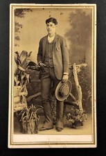 Antique Carte De Visite CDV Photo 1880s Handsome Man Hat Suit Working Young Stud picture