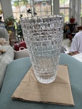 Mikasa Clear Crystal Vase 9”x5” Wide PALAZZO Cubed Design Heavy 6 lbs picture