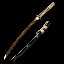 30'' Katana Sword Wakizashi 1095 Carbon Steel Gold Blade Engrave Dragon picture