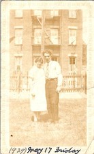1929 Couple Portrait Jazz Age Cloche Hat & Suit Urban Brick Building Photograph picture