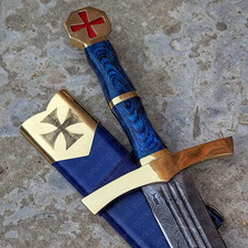 Handmade Damascus Steel Templar Knight Sword Medieval Sacred Blade Gift For him picture