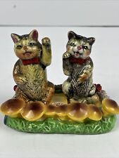 Vintage Royal Japan Cats on Mushroom Tray Salt and Pepper Shakers picture