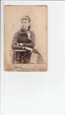 Cabinet Card 1877 S.F. CA,VICTORIAN LADY FLOWER CORSAGE,CURLY HAIR,JEWELRY, BOOK picture