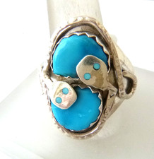Zuni Effie Calavasa Snake Ring Kingman Turquoise 925 Sterling Silver Sz 11.5 picture