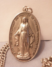 Vintage Sterling Silver Catholic Miraculous Medal Pendant of the Virgin Mary picture