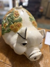 Universal Statuary 1976 Vintage Piggy Bank with White Flowers Large picture