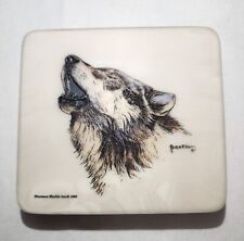 90s Wolf Collectible Etched Marble Slab Montana Marble Howling Retro 1992 picture