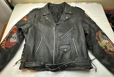 Vintage Harley Davidson Leather Jacket Embroidery Biker Black Sz- 48 picture