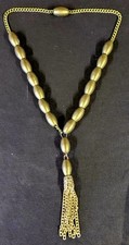 Antique Brass Prayer Worry Beads on Chain with Tassel Ends Jewelry Vintage picture