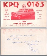 Glens Falls New York NY QSL card KPQ-0165 station wagon Frank Sandy Chenier picture